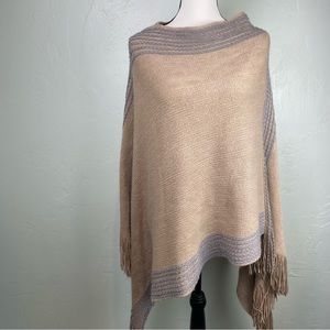 MAX EDITION Womens Tan & Slate Blue Oversized Knit Poncho Shaw Size S/M